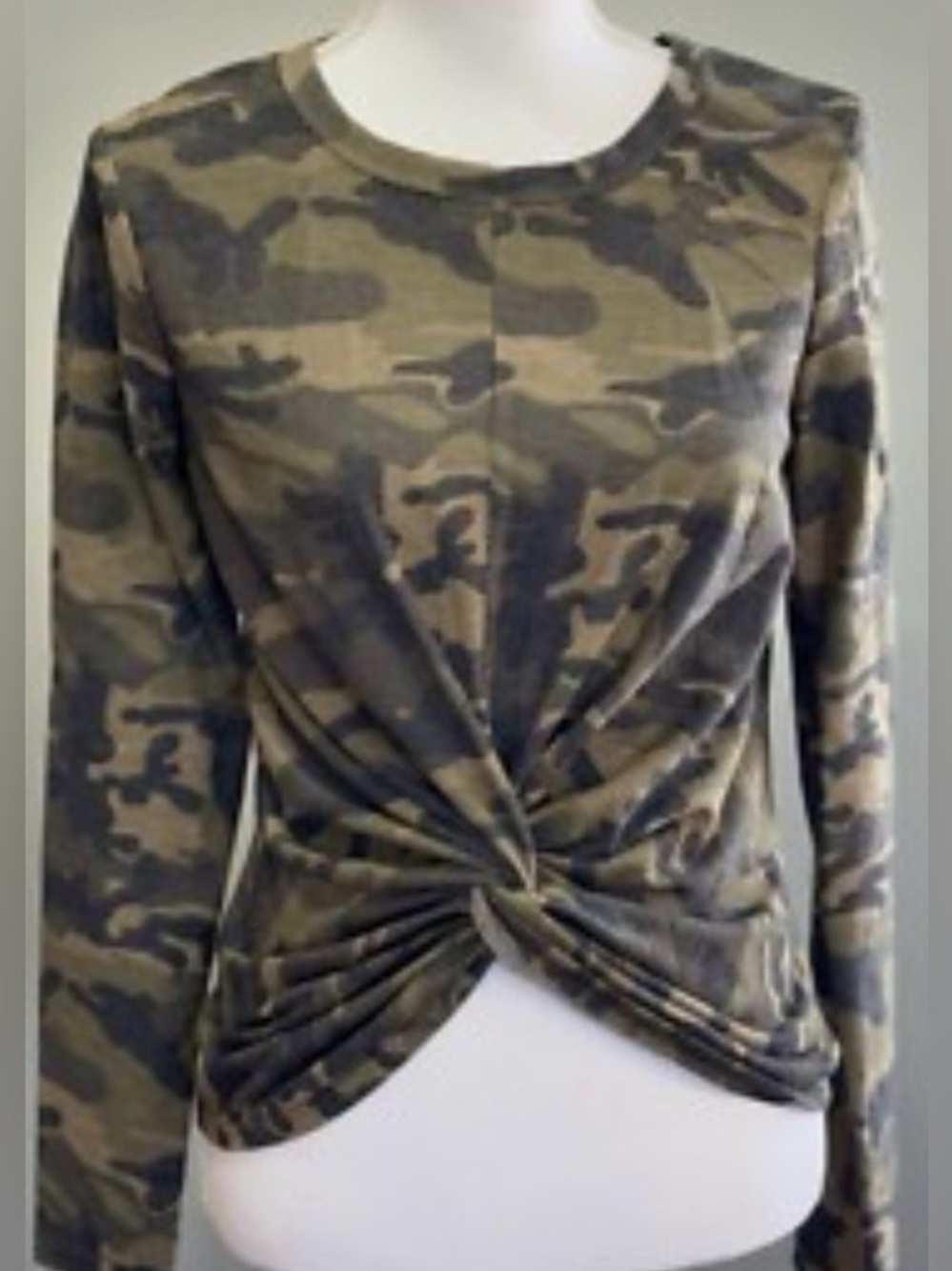DREW Camo Long Sleeve Top Womens Casual Everyday Lightweight Neutral Trendy